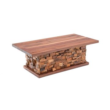 Rustic Craftsman Teak Brick Coffee Table - Black Walnut Top