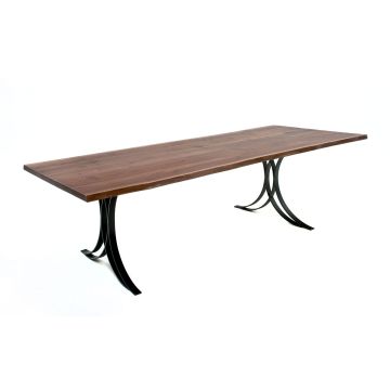 CUSTOM FINISH - Modern Wrought Iron & Live Edge Wood Dining Table - Live Edge Black Walnut Table Top - CUSTOM Provencial Table Top Finish