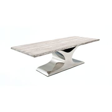 CUSTOM FINISH - Modern Double Wave Dining Table - Live Edge Blasted Oak Table Top - CUSTOM Urban Graphite Table Top Finish