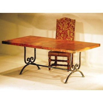 Tuscan Copper Dining Table with Forged Metal Naples Base