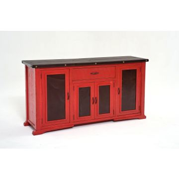 Painted Sideboard with One Drawer, Four Doors with Metal Panel in Doors