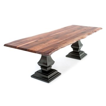 Refined Tuscan Table - Live Edge Black Walnut Table Top - Natural Clear Table Top Finish - Ebony Mahogany Table Bases