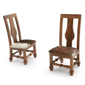 Golden Walnut Upholstered Cowhide Dining Chairs