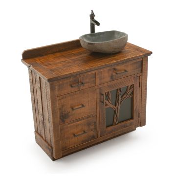 CUSTOM - Autumn Forest Rustic Barnwood Vanity- 36" Sink Center w/ Custom Drawers (Standard 36" & 42" Sink Center vanities come w/ no working drawers)