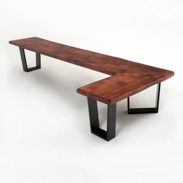 CUSTOM FINISH - Live Edge Natural Wood Corner Bench - Maple - CUSTOM Red Mahogany Finish