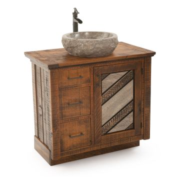 CUSTOM - Chevron Valley Barnwood Vanity- 36" Sink Center w/ Custom Drawers (Standard 36" & 42" Sink Center vanities come w/ no working drawers)