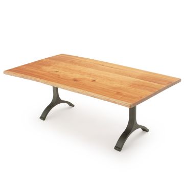 Contemporary Crescent Solid Wood Live Edge Writing Desk - Cherry Top - Black Steel Base