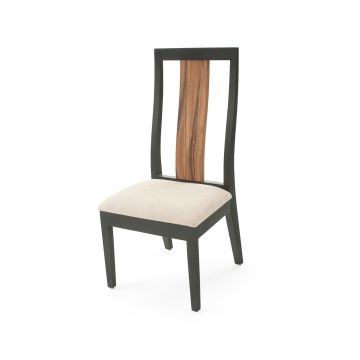 Modern Rustic Wood Chair - Side Chair - Crème Line Fabric Seat