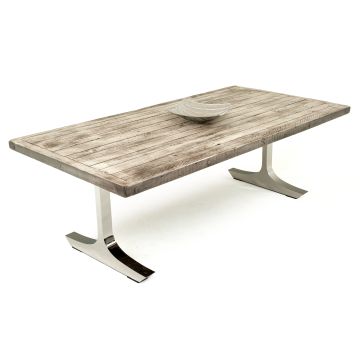 Contemporary Rustic Barnwood Dining Table - Silver Steel Table Base