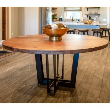 Luxe Natural Wood Round Dining Table - Flat Edge Black Walnut Table Top - Natural Clear Table Top Finish