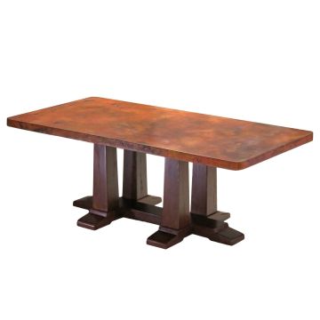 Four Post Hammered Copper Dining Table - 96"