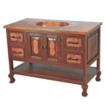 Hammered Copper 4 Drawer Open Shelf Bathroom Vanity