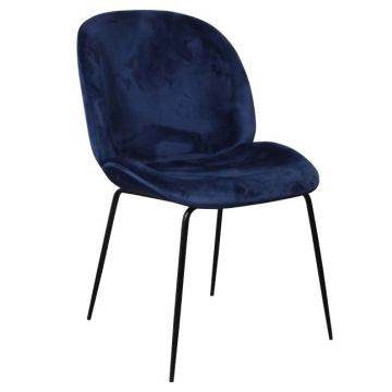 Contemporary Scooped Seat Dining Chair - Blue Velvet Fabric