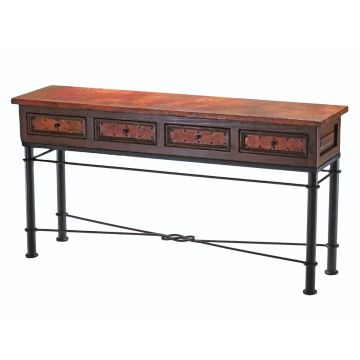 Knotted Hammered Copper 4 Drawer Console Table - 72"