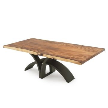 Bow & Arrow Natural Wood Dining Table - Live Edge Golden Walnut Table Top - Natural Clear Table Top Finish - Black Steel Table Base