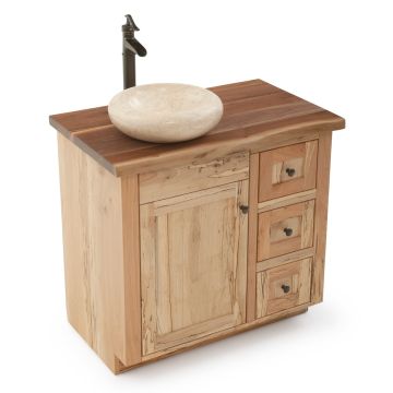 CUSTOM - Maple Meadows Rustic Bathroom Vanity - Live Edge Natural Black Walnut Top- 36" Sink Center w/ Custom Drawers (Standard 36" & 42" Sink Center vanities come w/ no working drawers)