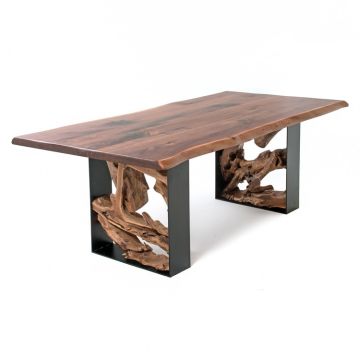 Twisted Trails Live Edge Dining Table--Plank Black Walnut top