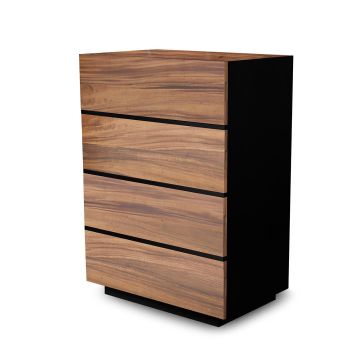 Modern Chic Wood 4 Drawer Chest - Black Steel Accented Golden Walnut