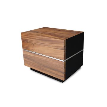 Modern Chic 2 Drawer Wood Nightstand - Golden Walnut - Silver Steel Accents