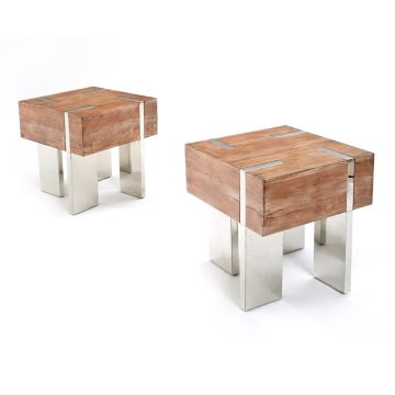Antique Distressed Mahogany-Natural Light Finish-Polished Silver Steel Legs