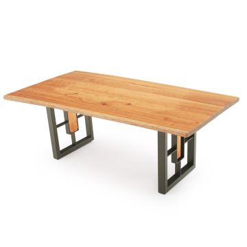 Modern Rustic Window Live Edge Writing Desk - Cherry Desk Top - Black Steel Base 