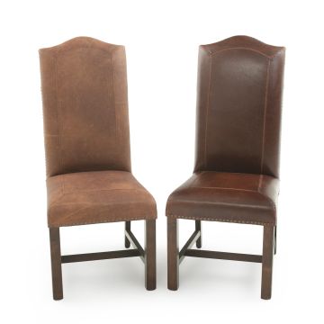 Bristol Dining Chair - Bomber Jacket Brown Top Grain Leather (L) & Burnt Umber Cypress Leather (R)