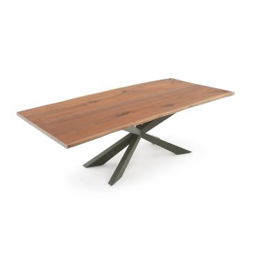 Matrix Natural Wood Dining Table - Live Edge Black Walnut Table Top - Natural Clear Table Top Finish - Black Steel Table Base