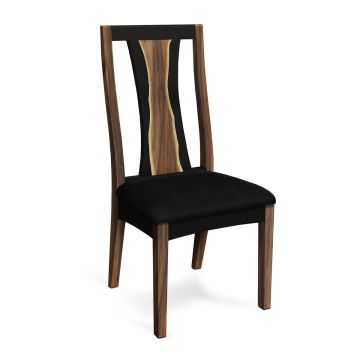 Urban Rustic Slimline Upholstered Dining Chair - Black Leather Seat - Wildwood Backrest