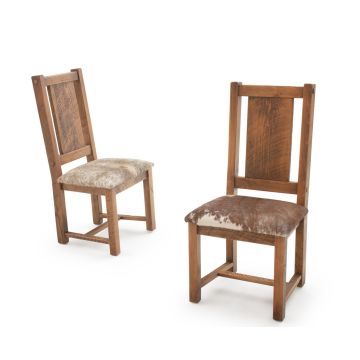 River Rustic Barnwood Dining Chair - Cowhide Leather Seat