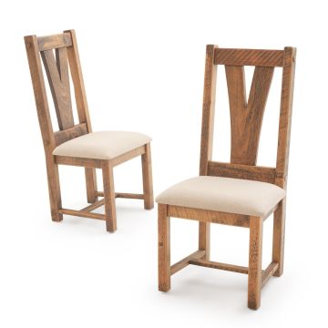 River Rustic Barnwood Fork in the Road Dining Chair - Creme Linen Fabric Seat
