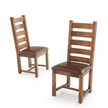 River Rustic Barnwood Ladderback Dining Chair - Burnt Umber Cypress Leather Seat