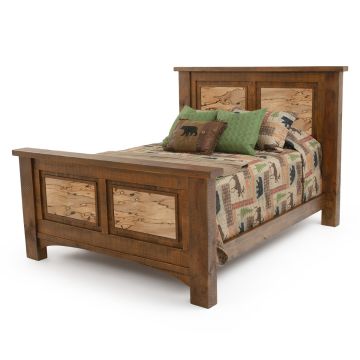 River Rustic Barnwood Maple Panel Bed - Antique Barnwood Finish - Spalted Maple Panels