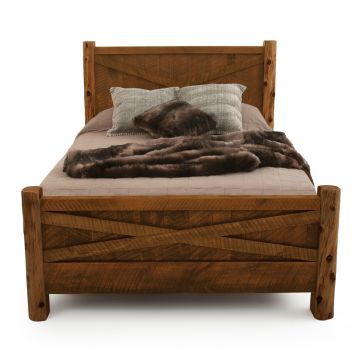 River Rustic Gated Homestead Barnwood Bed - Antique Barnwood Posts