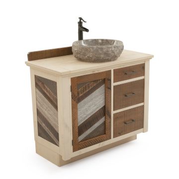 CUSTOM - Rustic Antiqued Chevron Vanity - Weathered Gray Finish - 36" Sink Center w/ Custom Drawers (Standard 36" & 42" Sink Center vanities come w/ no working drawers)