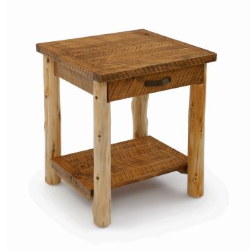 Rustic Cedar Post 1 Drawer Open Shelf Nightstand - Antique Barnwood Finish