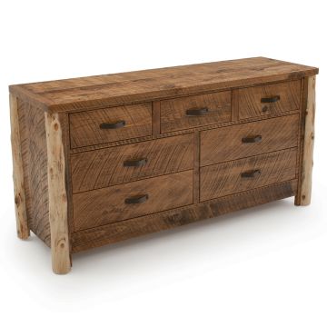 Rustic Cedar Post Barnwood 7 Drawer Dresser - Antique Barnwood Finish