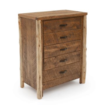 Rustic Cedar Post Barnwood Chest of Drawers - 5 Drawers - Antique Barnwood Finish
