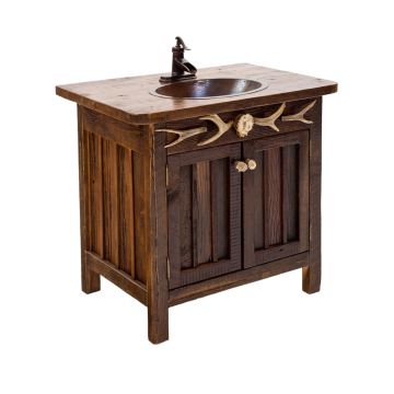 Rustic Rough Sawn Antler Accented Bathroom Vanity