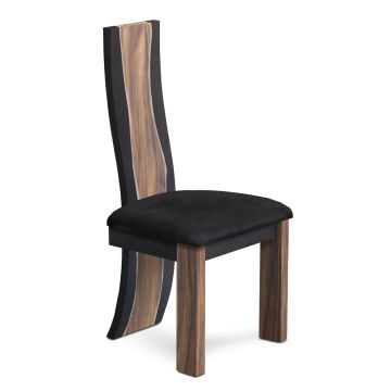 Urban Rustic Dayton Upholstered Dining Chair - Inverted Wildwood - Parisian Midnight Black Leather Seat