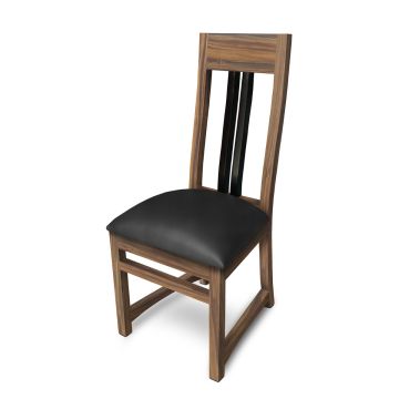 Urban Rustic Runway Dining Chair - Golden Walnut Side Chair - Parisian Midnight Leather Seat