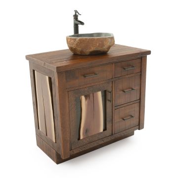 CUSTOM - Walnut Falls Rustic Barnwood Vanity - 36" Sink Center w/ Custom Drawers (Standard 36" & 42" Sink Center vanities come w/ no working drawers)