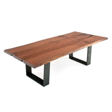 Contemporary Natural Wood Dining Table - Live Edge Book-Matched Black Walnut Table Top - Natural Clear Table Top Finish