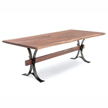 Santa Fe Iron Live Edge Natural Wood Dining Table - Black Walnut - Natural Clear Finish