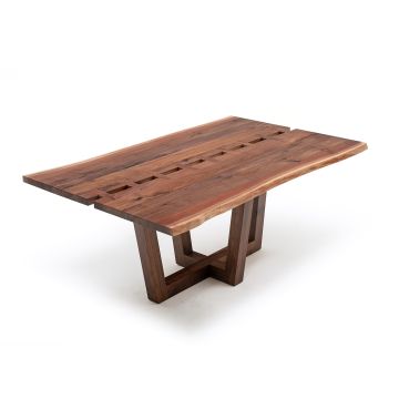 Natural Hardwood Strip Live Edge Dining Table - Black Walnut - Natural Clear Finish