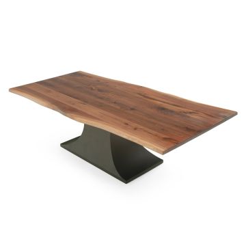 Industrial Forest Natural Wood Anvil Dining Table - Black Walnut Table Top - Live Edge - Natural Clear Finish
