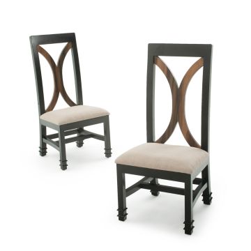 Contemporary Hourglass Dining Chair - Ebony & Golden Walnut - Side Chair - Crème Linen Fabric Seat