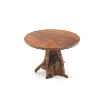 Elk Lake Round Natural Wood Stump Dining Table - Flat Edge Black Walnut Table Top - Natural Clear Table Top Finish - Dark Stained Stump