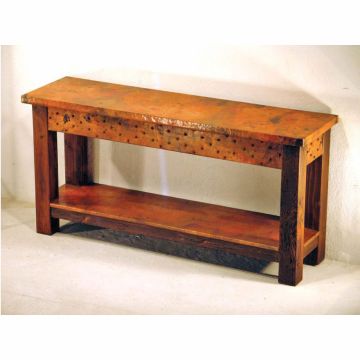 Copper Console Table with Diamond Headed Nail Pattern and Western Base
