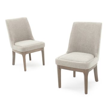 Wingback Birch Upholstered Dining Chair - Natural Grey Fabric