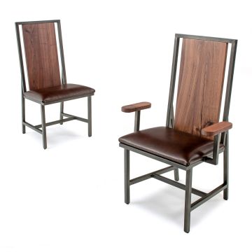 Woodland Industrial Style Dining Side & Arm Chairs - Black Walnut